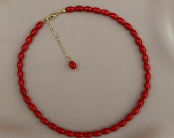 Collar De Cuentas De Vdro Rojo, Collar De Cuentas De Oro Rojo, Collar