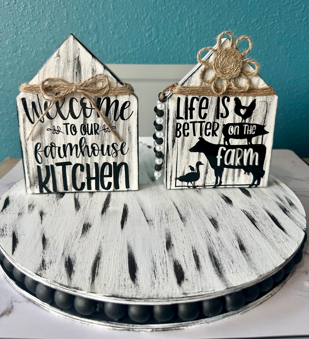 Rustic Farmhouse Wooden House Decor Set, Tiered Tray Sitter - Etsy