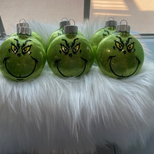 Grinch Inspired Christmas ornament| Grinch Ornament | Grinch Christmas Present | Glitter Ornament | Personalized Ornament | Feather Ornament
