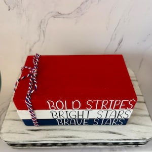 4th of July Patriotic Book Stack/4th of July decor/patriotic tear tray decor/Memorial Day Decor/