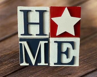 Patriotic wood blocks/tiered tray decor/ wood decor/4th of July decor/farmhouse/ mantle decor/Holiday decor/patriotic tier tray/Memorial day