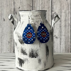July 4th earrings/red white blue USA earrings/ gift for July 4th/patriotic earrings/sublimation earrings/teardrop earrings
