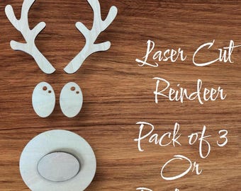 Laser Cut Birch Reindeer Faces Craft Kit, Christmas Blanks