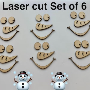 Laser cut  set of 6, wooden snowman faces, wood craft, snowman cutout,wood blank,snowman Blanks