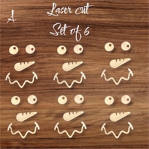 Laser cut  set of 6, wooden snowman faces, wood craft, snowman cutout,wood blank,snowman Blanks