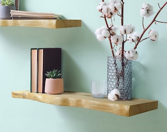 Live Edge Oak Floating Shelf: Rustic Wood Wall Decor
