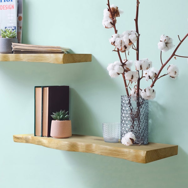 Étagère flottante Live Edge en chêne : décoration murale en bois rustique