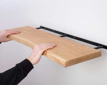 Oak Floating Shelf With Live Edge, Natural Wood Shelf For The Home, Heavy-Duty Bracket