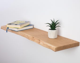 White Oak Floating Shelf: Rustic Solid Wood with Hidden Bracket