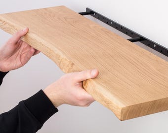 Live Edge Ash Wood Floating Shelf with Hidden Bracket