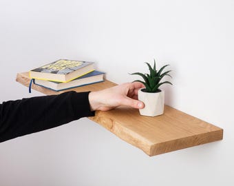 Handmade Oak Floating Shelf: Heavy-Duty Natural Wood Wall Display
