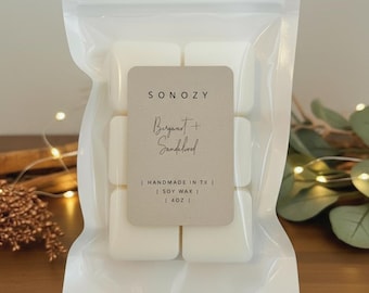 Bergamot Sandalwood Soy Wax Melts | Woodsy Citrus Aromatherapy | Relaxing Natural Home Fragrance | Handmade Wax Cubes