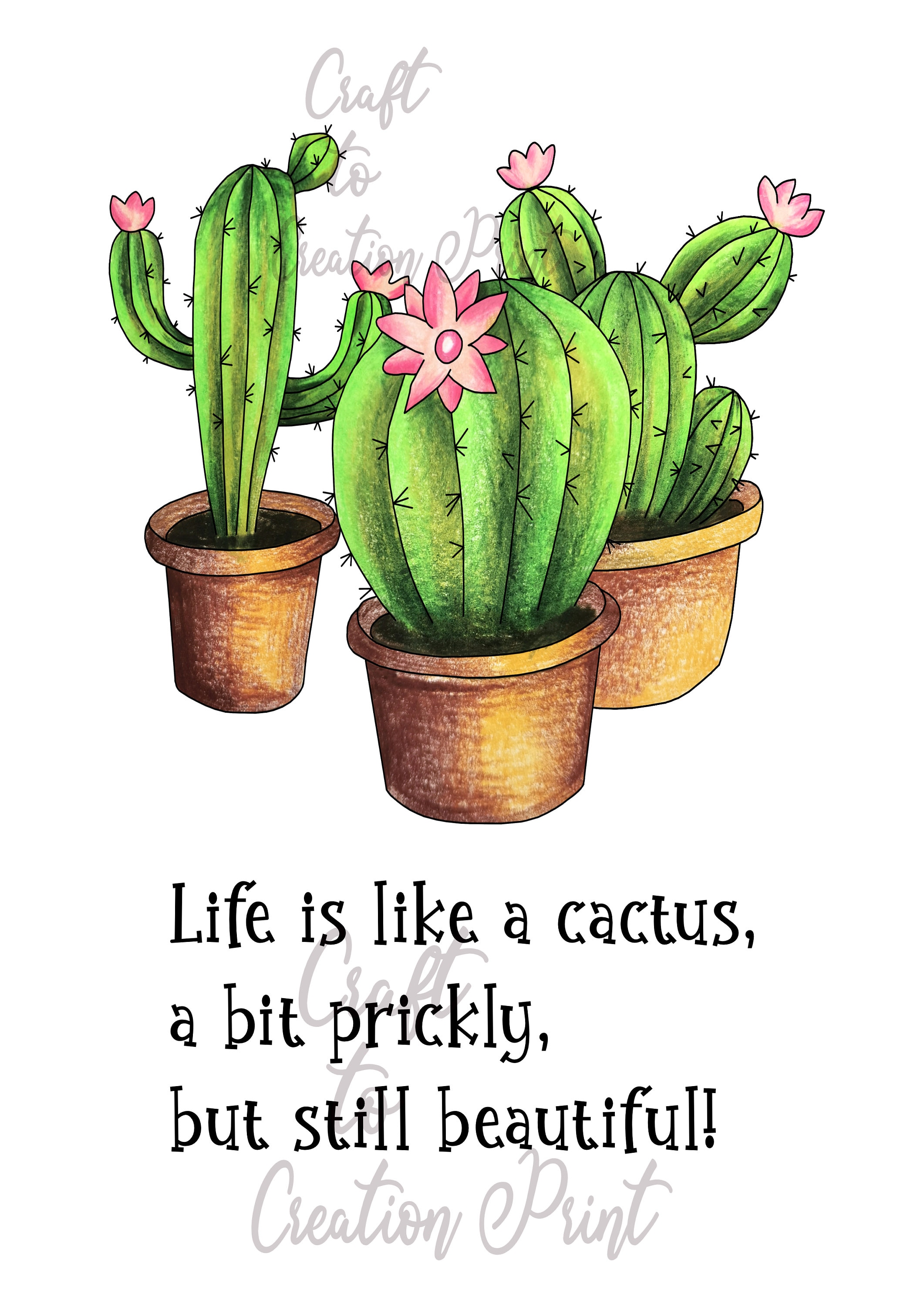 Life is Like a Cactus a Bit Prickly Printed Quote 8 X 8 Etsy UK