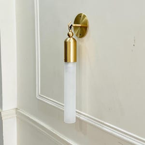 Handmade Brass Wall Sconce | Frosted Glass Tube Light Fixture