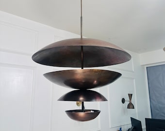Handcrafted Raw Brass Chandelier: Mid Century Modern Ceiling Light