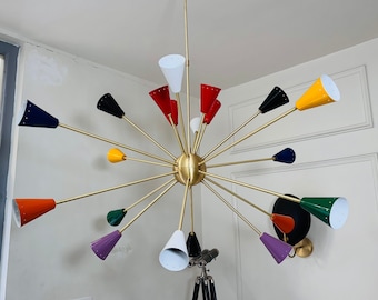 Handcrafted Brass Sputnik Chandelier - Multi Color Mid Century Modern Light