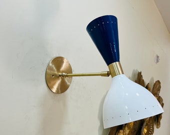 2 Light Modern Handcrafted Brass Wall Scone Mid Century Stilnovo Wall Light Fixture