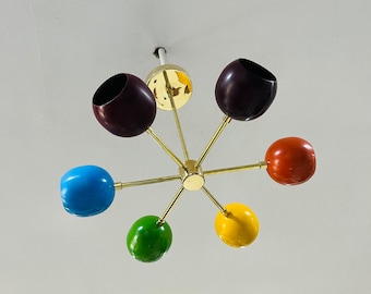 Brass Sputnik Chandelier | Mid Century Modern Multi Color Light Fixture