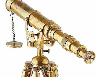 Nautical Handcrafted Vinatge Brass Telescope With Wooden Tripod Stand Maritime Functional Telescope