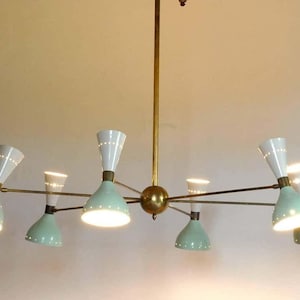 Six Arms Twelve Lights Brass Sputnik Chandelier Modern Mid Century Stilnovo Style Chandelier Light Fixture