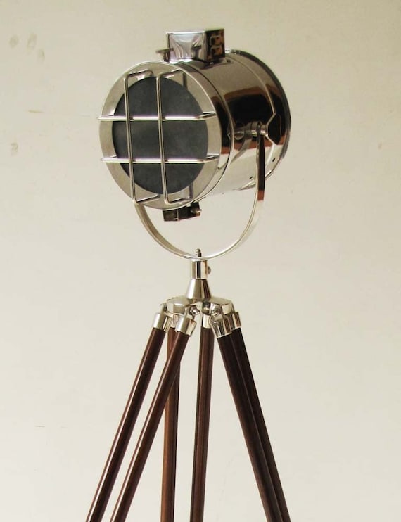 Antique Black Spotlight Floor Lamp Nautical Spot Studio Tripod Searchlight 