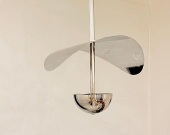 Chrome Pendant Light | Sculptural Ceiling Lamp with Curved Design