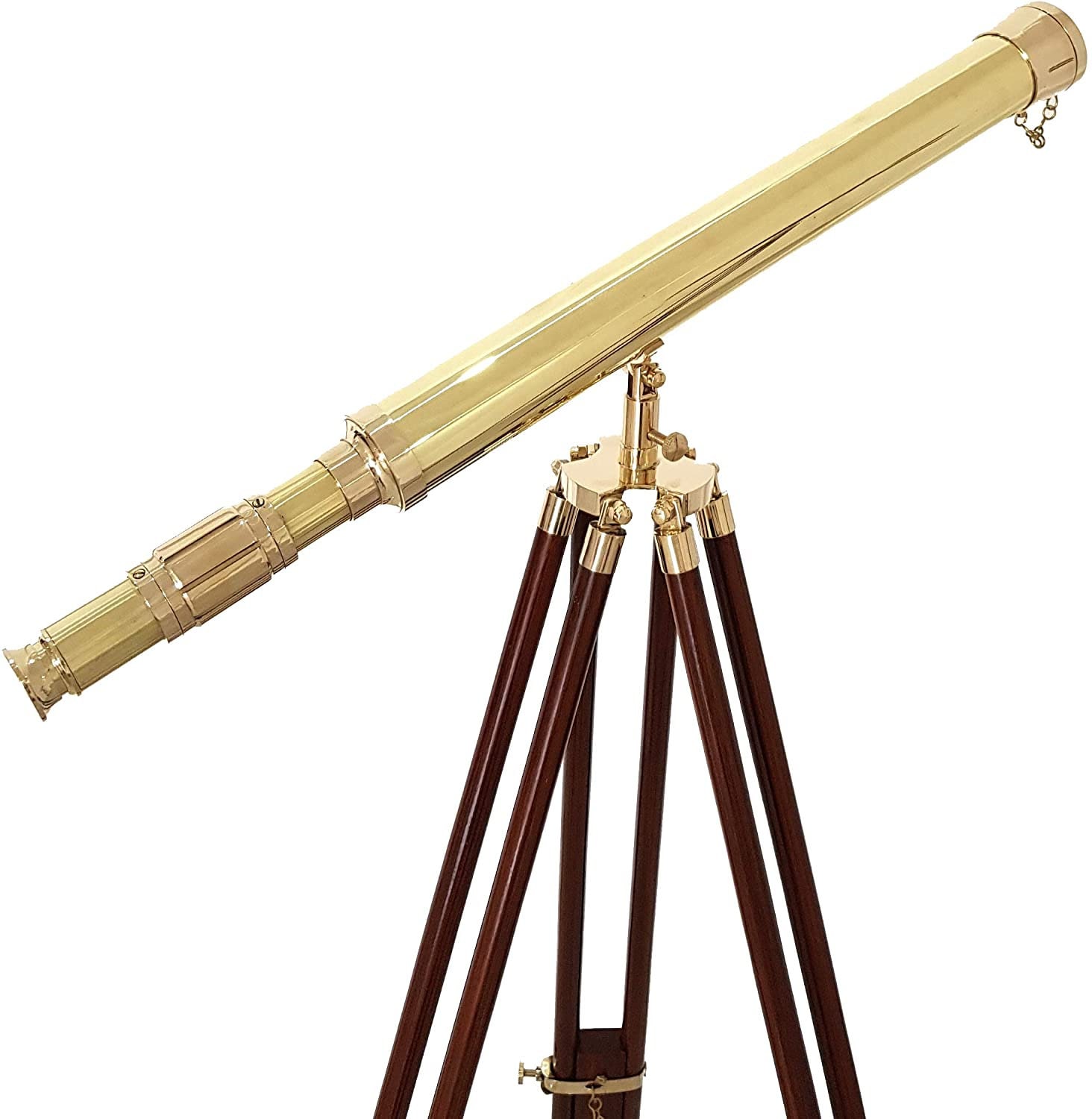 Nautical Handmade Brass Telescope With Wooden Adjustablle Tripod Stand