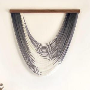 Black and White Dyed Fiber Art Wall Hanging, Tapestry, Macrame