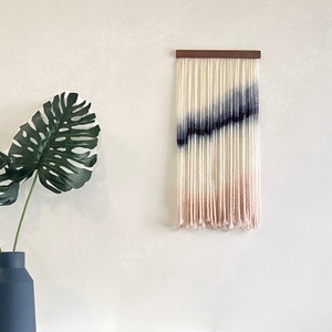 Small Fiber Art Wall Hanging, Pink and Blue