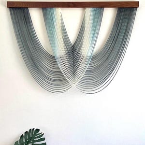 Green and Blue Fiber Art Wall Hanging, Wool Yarn Tapestry, Macrame