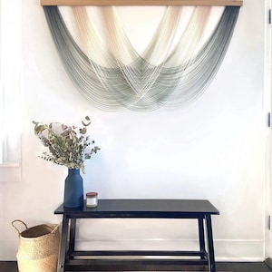 Large Green and Pink Fiber Art Wall Hanging, Dip Dyed Wall Tapestry, Wool Yarn Macrame