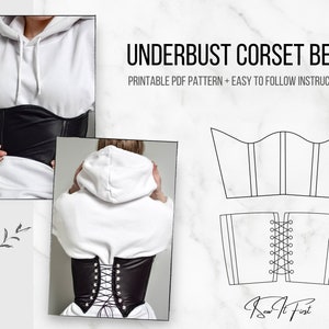 Underbust corset belt digital pdf sewing pattern + easy to follow instruction book with illustrations // Sizes: US 00-12 EU xxxs-xxxl