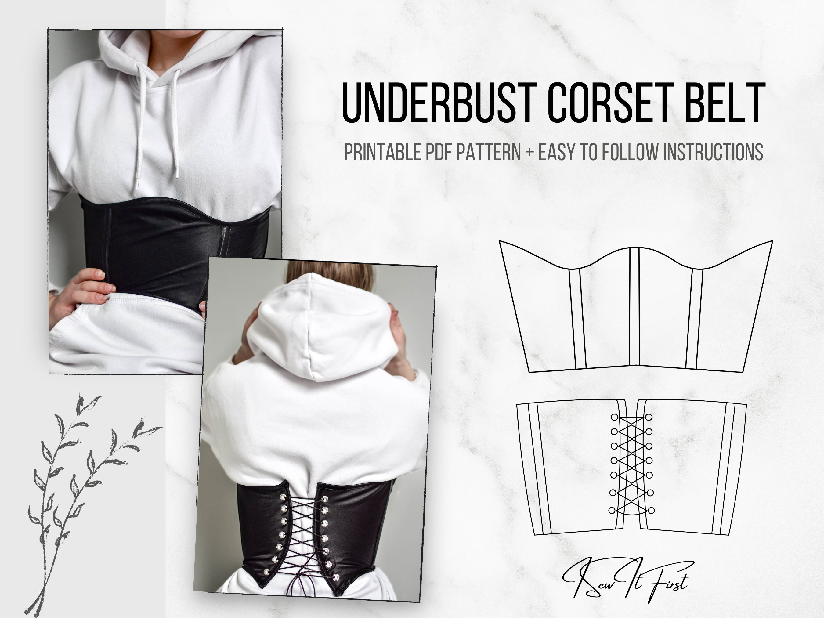 CORSET PATTERN Underbust Belt. S, M and L size. Instant download pdf sewing  pattern.