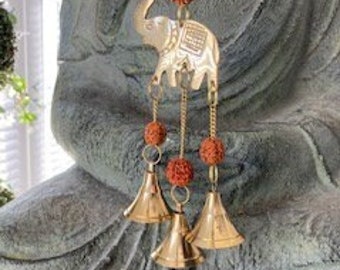 Elephant Chime With Rudraksha Beads, Prayer Bells, Meditation Bells, Chimes, Bells