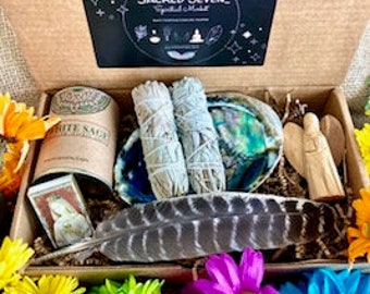 Sacred Sage Kit. Palo Santo Angel, Smudge Box