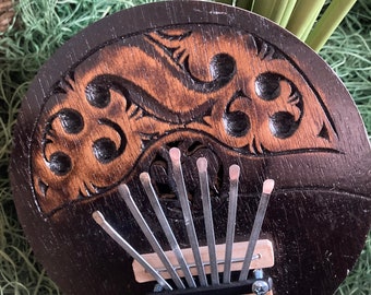 Kalimba, Carved Kalimba, Coconut Shell, 7 Keys Carved Kalimba, Thumbs Keys, Musical Instrument, Meditation Tools, Music, Meditation,