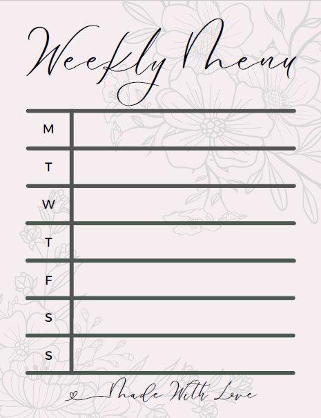 Weekly Menu Printable Template - Etsy