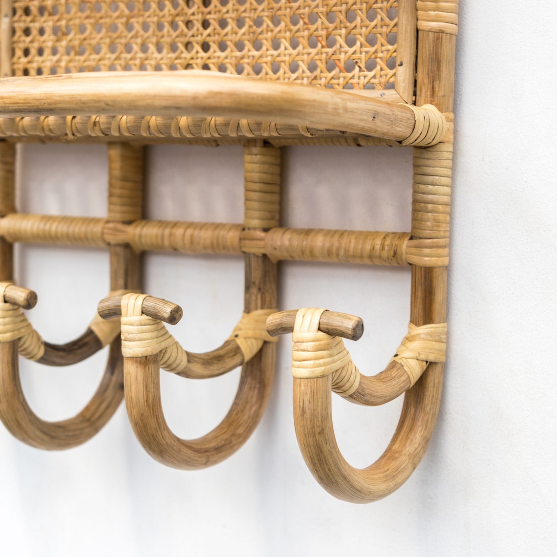 Lulu Rattan Wall Shelves With Hooks/rattan Shelf & Coat Rack Etsy