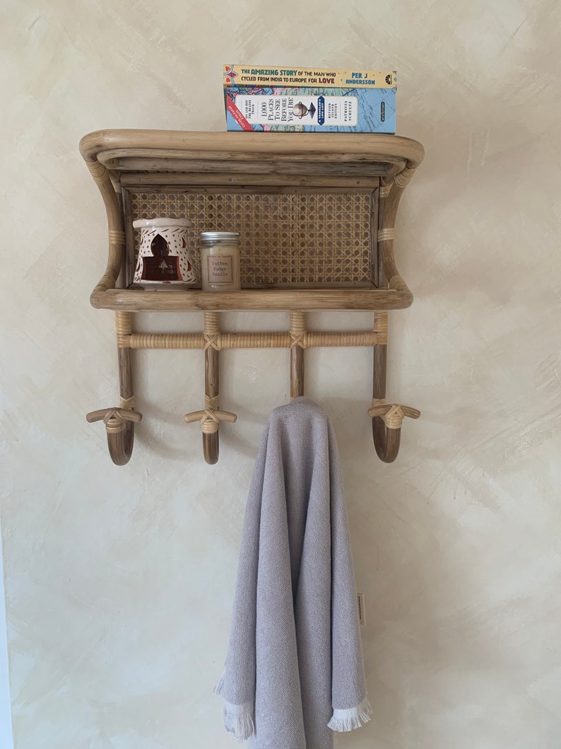 Lulu Rattan Wall Shelves With Hooks/rattan Shelf & Coat Rack Etsy