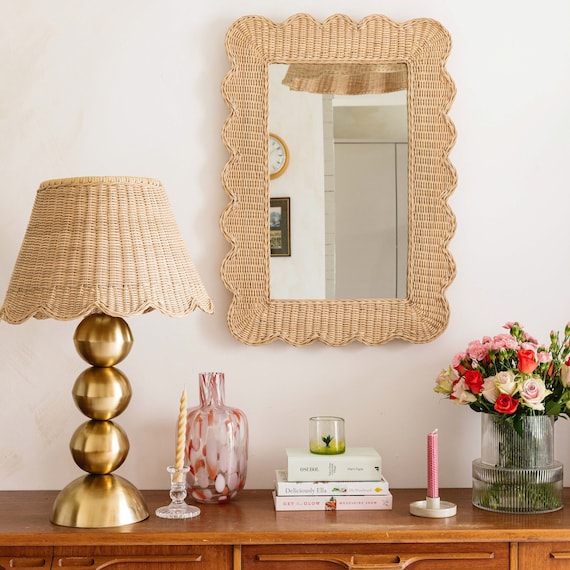 Mimi Scalloped Rattan Mirror Large (natural) - Etsy