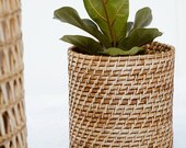Rattan Planter Wicker Plant Pot Rattan Basket Waste Bin (Large)