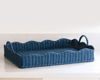 Rattan Scallop Tray (Blue)