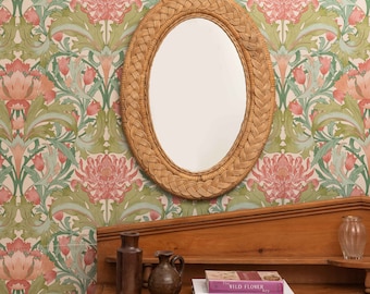 Rattan Braided Oval Mirror, Wicker Wall Mirror