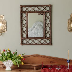 Retro Rattan Mirror, Teak