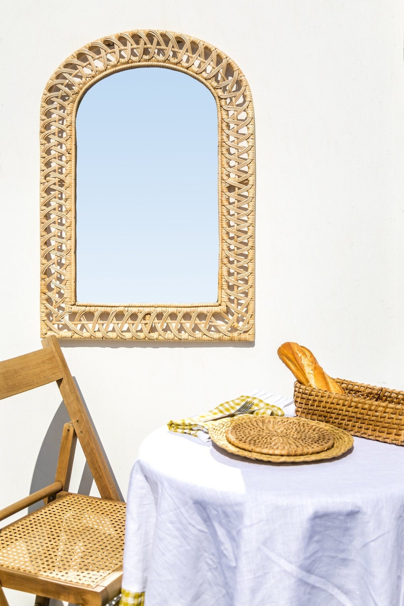 Rattan Arch Mirror Wicker Woven Mirror Bamboo Frame Mirror Etsy