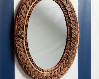Miroir ovale en rotin Serena (teck)