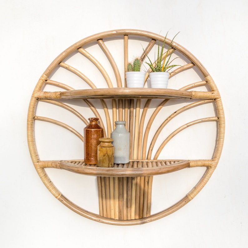 Tree Round Rattan Shelves/rattan Wall Shelf for Living Room Etsy