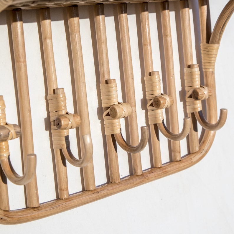 Maya Rattan Wall Shelf With Hooks Etsy