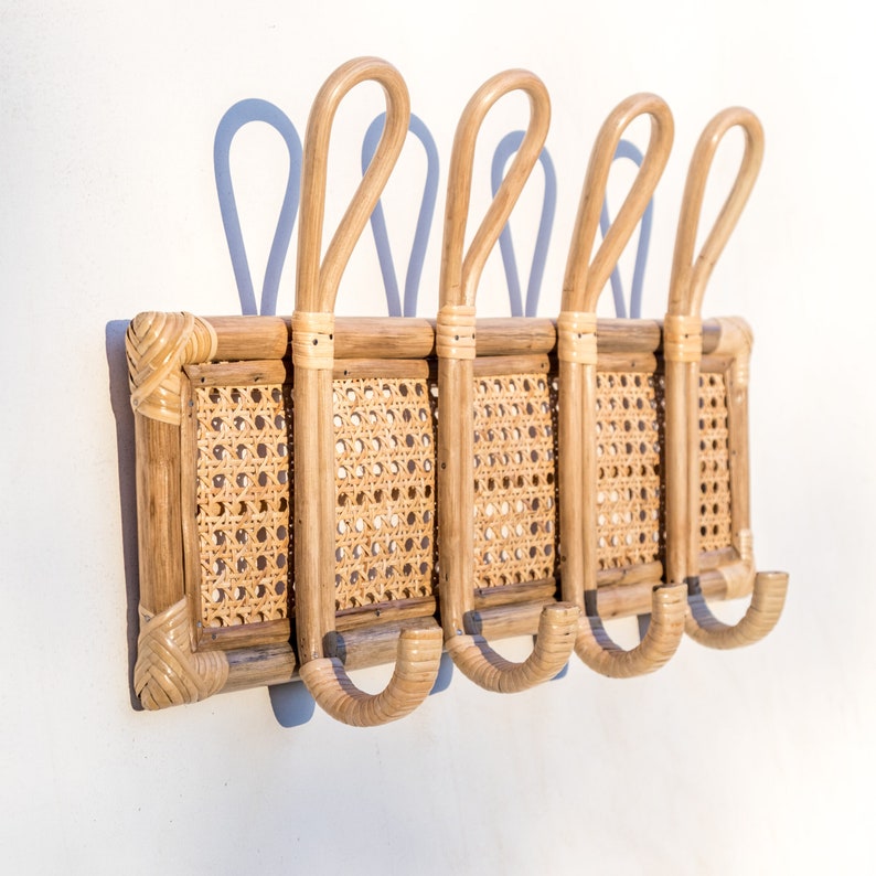 Mayra Rattan Coat Rack Wicker Wall Hook Rack Bamboo Peg Rack Etsy