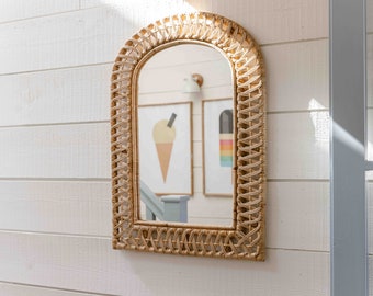 Rattan Arch Mirror, Wicker Woven Mirror, Bamboo Frame Mirror